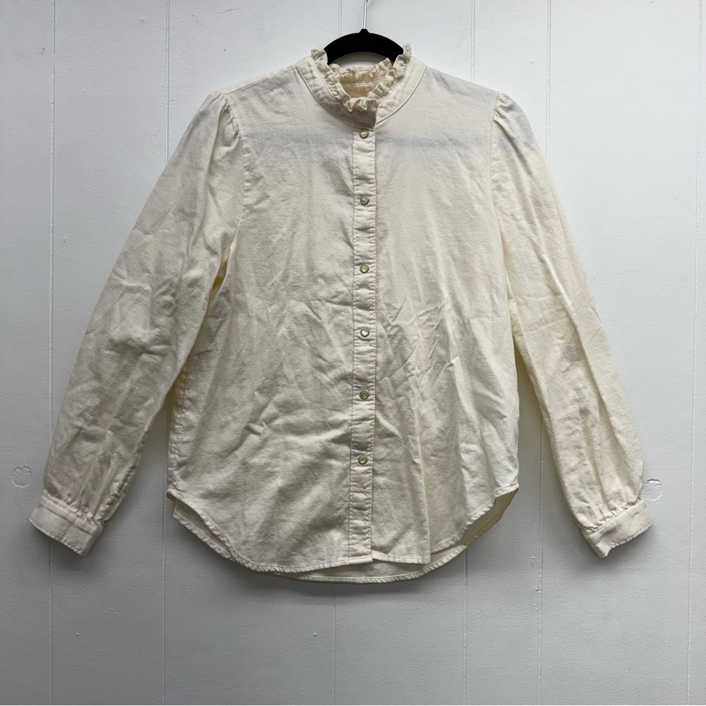 GAP Ivory Ruffle Collar Blouse Size M 100% Cotton